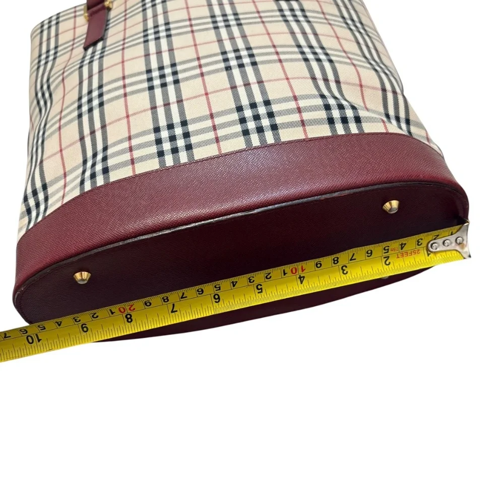 Burberry vintage classic nova check and burgundy leather tote bag - Picture 8 of 16